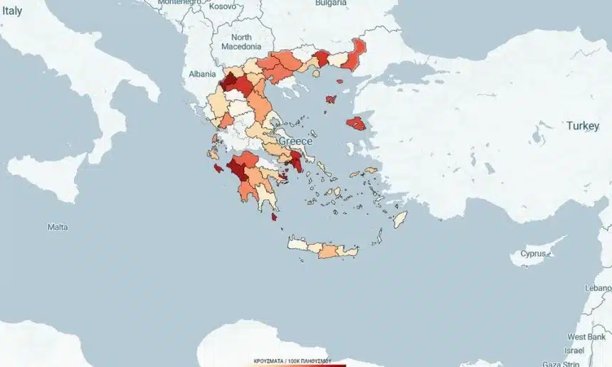 O πιο λεπτομερής χάρτης για την εξάπλωση του κορονοϊού - Κρούσματα, εξιτήρια και θάνατοι ανά περιοχή 1